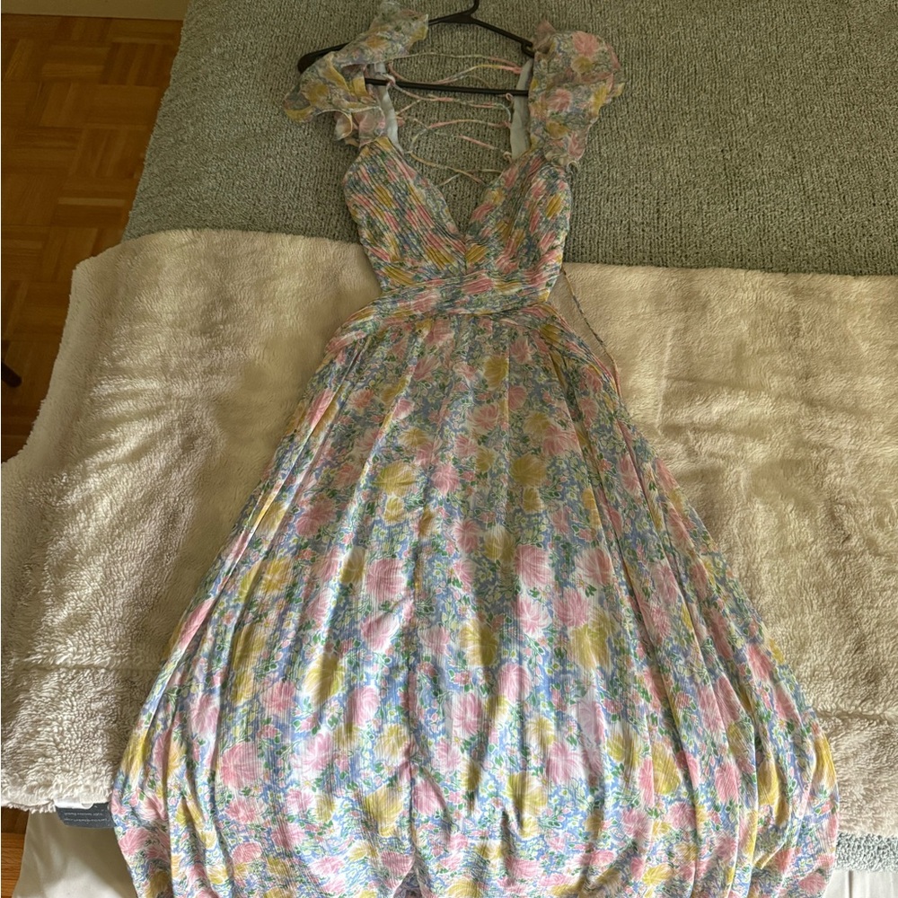 Astr Silver Gold Pleated Bustier Sundress